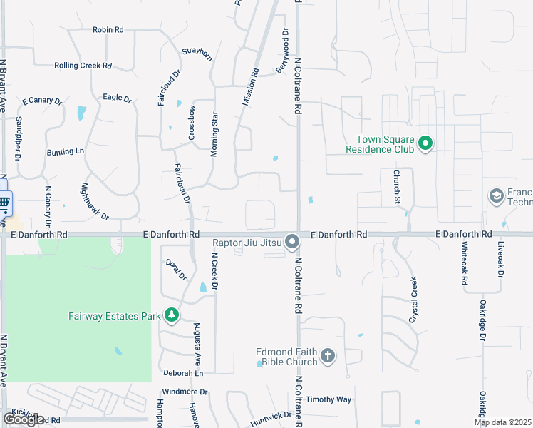 map of restaurants, bars, coffee shops, grocery stores, and more near 2709 East Danforth Road in Edmond