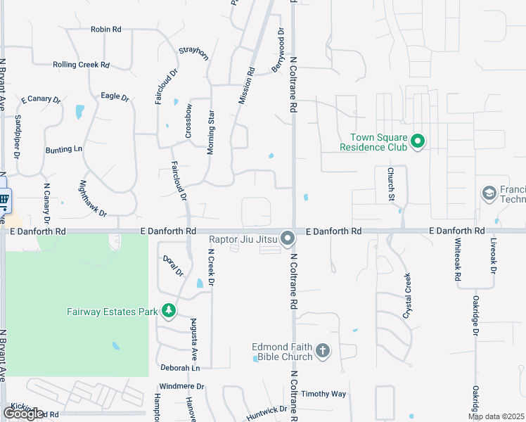 map of restaurants, bars, coffee shops, grocery stores, and more near 2709 East Danforth Road in Edmond
