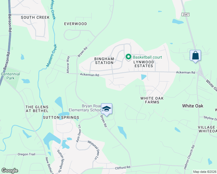 map of restaurants, bars, coffee shops, grocery stores, and more near 172 Bellfare Drive in Garner