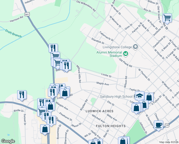 map of restaurants, bars, coffee shops, grocery stores, and more near 956 Fairmont Avenue in Salisbury