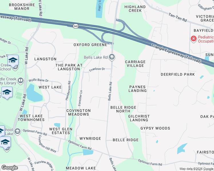 map of restaurants, bars, coffee shops, grocery stores, and more near 8216 Bells Lake Road in Apex