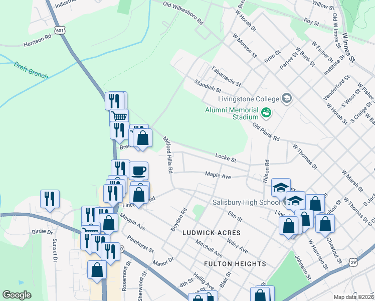 map of restaurants, bars, coffee shops, grocery stores, and more near 956 Fairmont Avenue in Salisbury