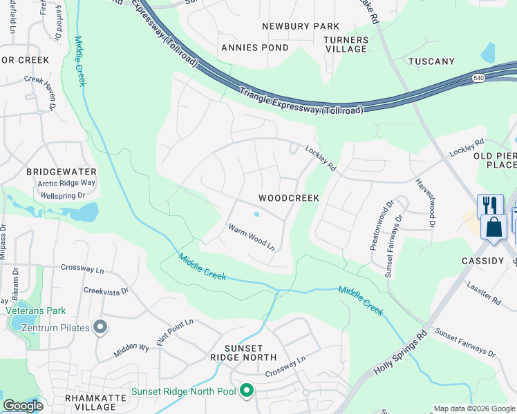 map of restaurants, bars, coffee shops, grocery stores, and more near 145 Ironcreek Place in Apex