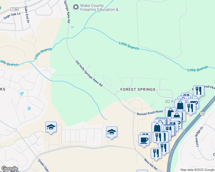 map of restaurants, bars, coffee shops, grocery stores, and more near 207 Beaconwood Lane in Holly Springs