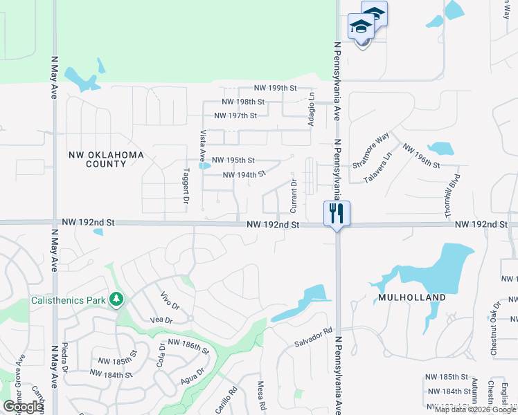 map of restaurants, bars, coffee shops, grocery stores, and more near 19409 Candleberry Drive in Edmond