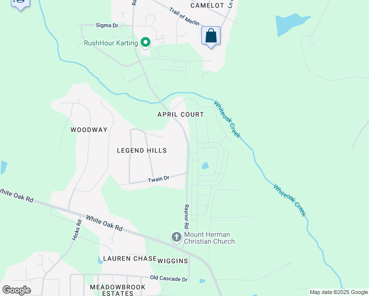 map of restaurants, bars, coffee shops, grocery stores, and more near 5636 Raynor Road in Garner