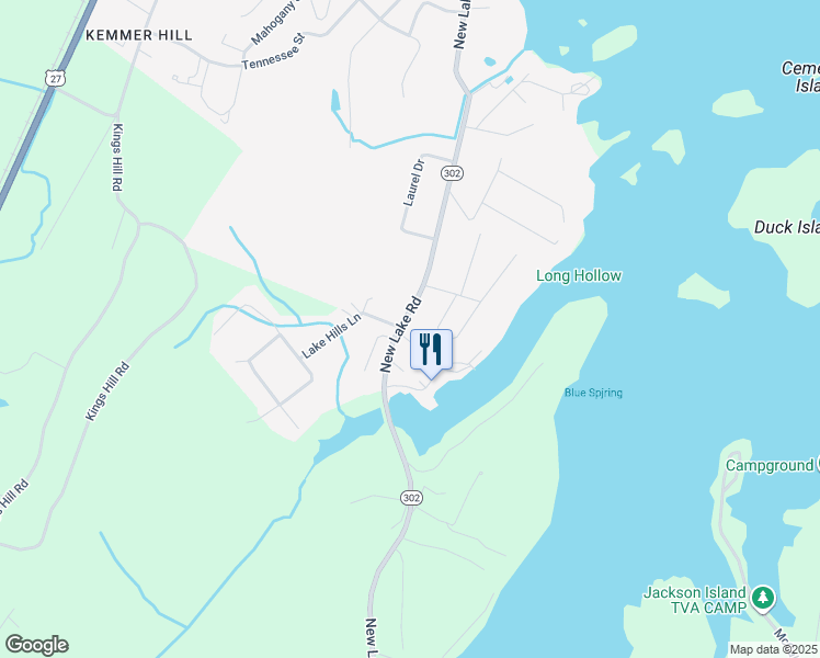 map of restaurants, bars, coffee shops, grocery stores, and more near 1931 New Lake Road in Spring City