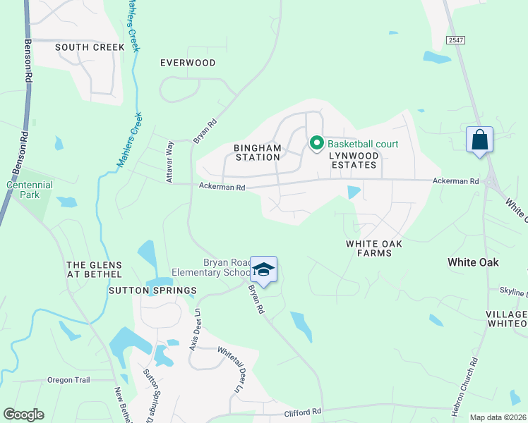 map of restaurants, bars, coffee shops, grocery stores, and more near 172 Bellfare Drive in Garner