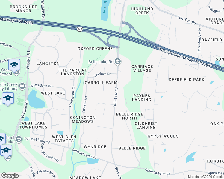 map of restaurants, bars, coffee shops, grocery stores, and more near 8216 Bells Lake Rd in Apex