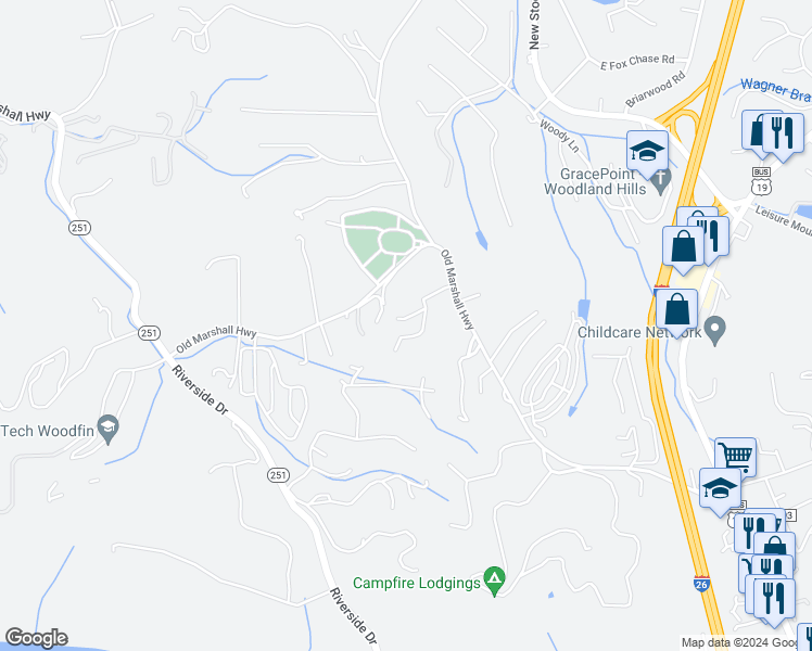 map of restaurants, bars, coffee shops, grocery stores, and more near 8 Cricket Crossing Court in Woodfin