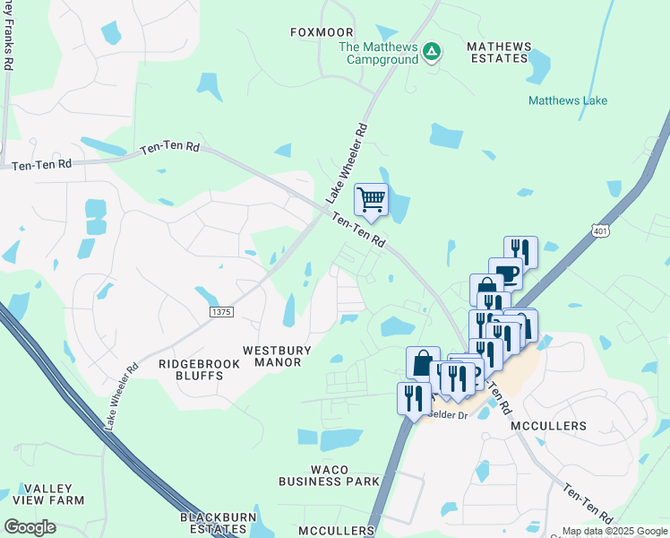 map of restaurants, bars, coffee shops, grocery stores, and more near 3836 Westbury Lake Drive in Raleigh