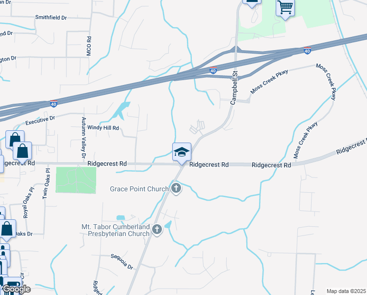 map of restaurants, bars, coffee shops, grocery stores, and more near 1985 Campbell Street in Jackson