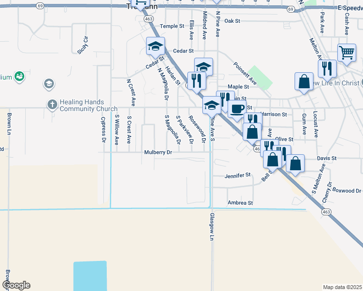 map of restaurants, bars, coffee shops, grocery stores, and more near 169 South Magnolia Drive in Trumann