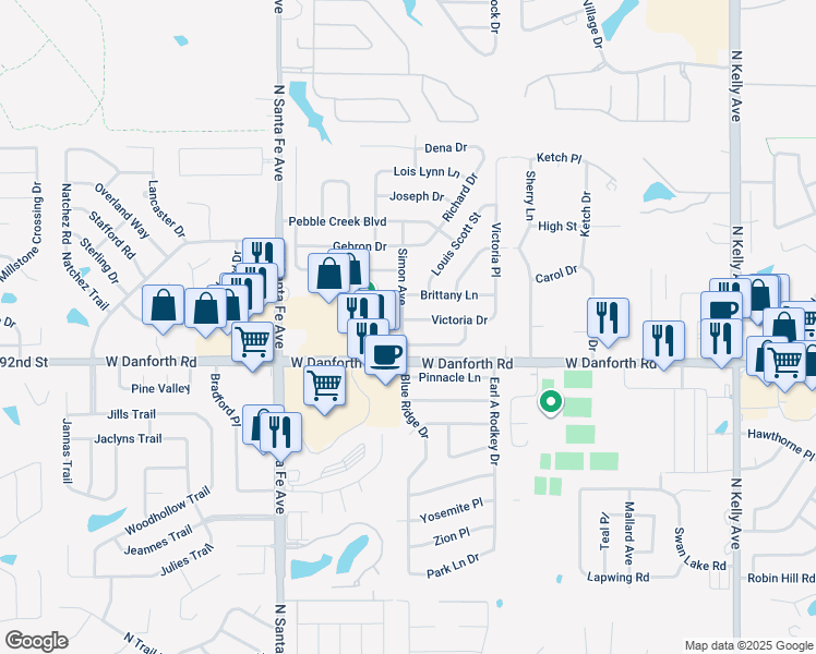 map of restaurants, bars, coffee shops, grocery stores, and more near 1824 Victoria Drive in Edmond