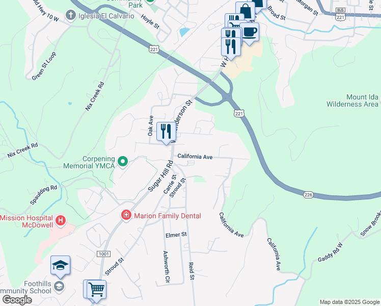 map of restaurants, bars, coffee shops, grocery stores, and more near 85 California Avenue in Marion
