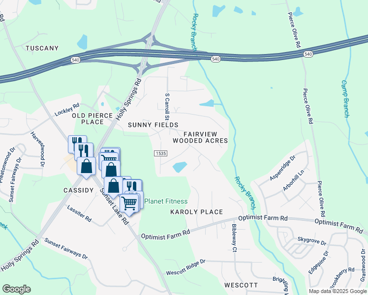 map of restaurants, bars, coffee shops, grocery stores, and more near 110 Fairhaven Street in Apex