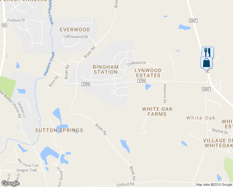 map of restaurants, bars, coffee shops, grocery stores, and more near 137 Bellfare Drive in Garner