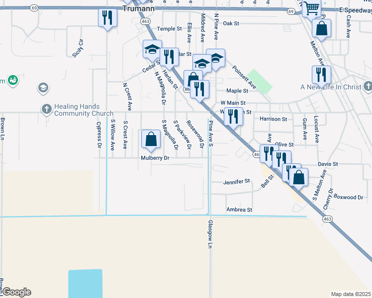 map of restaurants, bars, coffee shops, grocery stores, and more near 169 South Magnolia Drive in Trumann