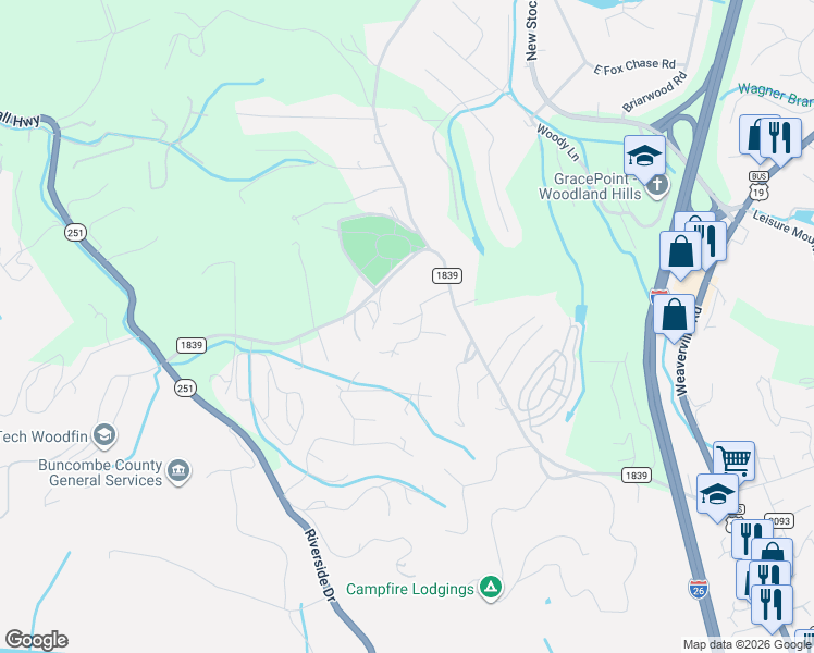 map of restaurants, bars, coffee shops, grocery stores, and more near 51 Hannah Drive in Asheville