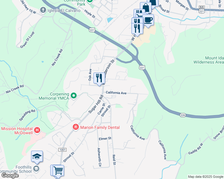 map of restaurants, bars, coffee shops, grocery stores, and more near 85 California Avenue in Marion