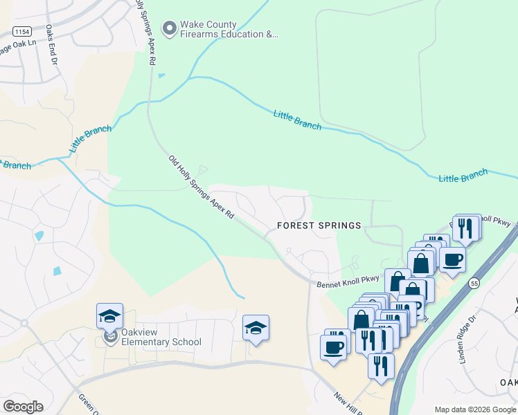 map of restaurants, bars, coffee shops, grocery stores, and more near 109 Cypress Hill Lane in Holly Springs