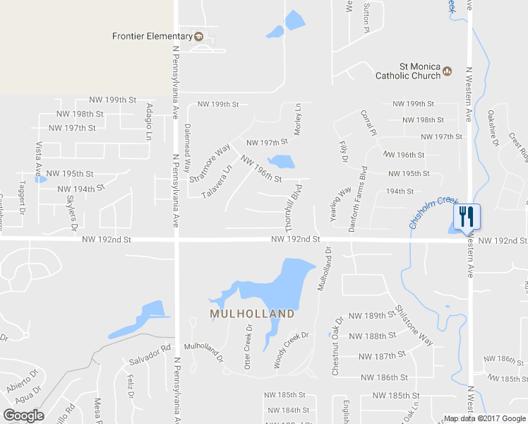map of restaurants, bars, coffee shops, grocery stores, and more near 1804 Northwest 194th Circle in Edmond