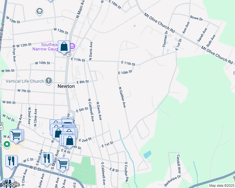 map of restaurants, bars, coffee shops, grocery stores, and more near 608 North Gaither Avenue in Newton