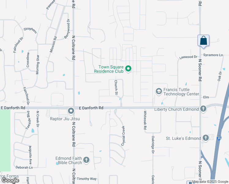 map of restaurants, bars, coffee shops, grocery stores, and more near 1433 Church Street in Edmond
