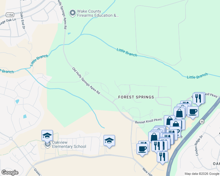 map of restaurants, bars, coffee shops, grocery stores, and more near 109 Cypress Hill Lane in Holly Springs