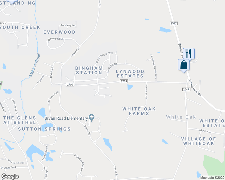 map of restaurants, bars, coffee shops, grocery stores, and more near 188 Depot Ridge Road in Garner