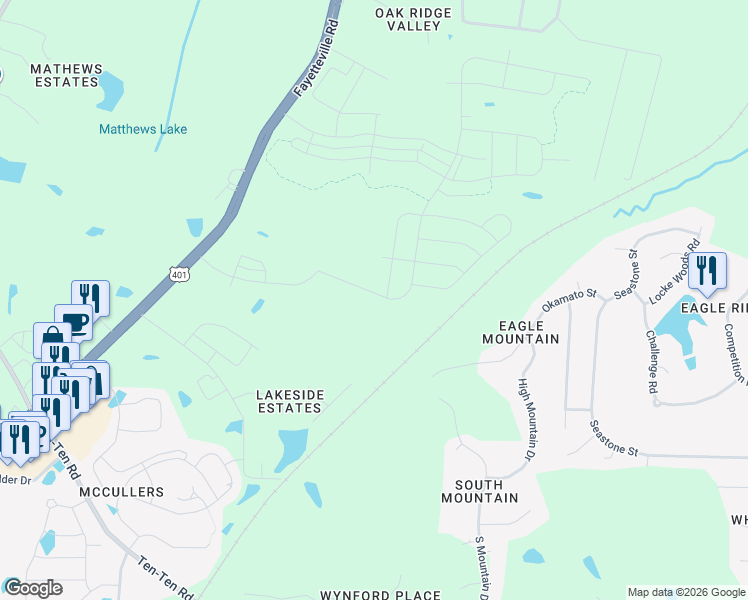 map of restaurants, bars, coffee shops, grocery stores, and more near 7800 Crestwood Drive in Raleigh