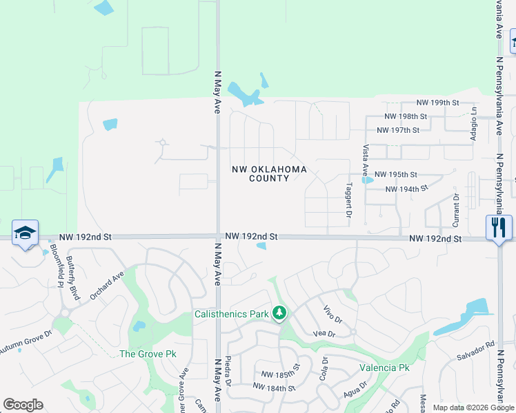 map of restaurants, bars, coffee shops, grocery stores, and more near 2585-2829 Danforth Road in Edmond
