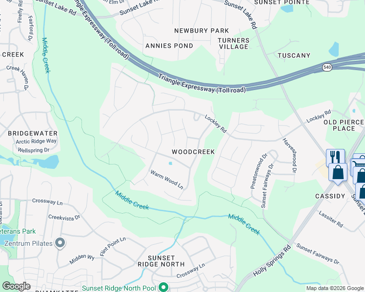 map of restaurants, bars, coffee shops, grocery stores, and more near 124 Ironcreek Place in Apex