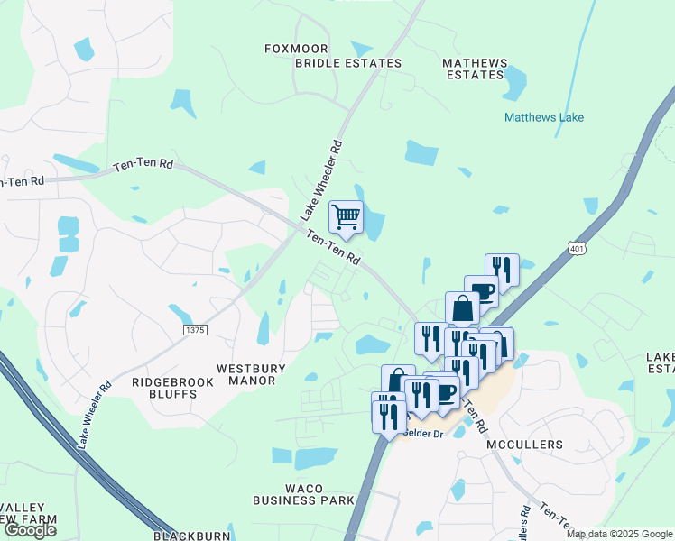 map of restaurants, bars, coffee shops, grocery stores, and more near 8020 Daddy Road in Raleigh
