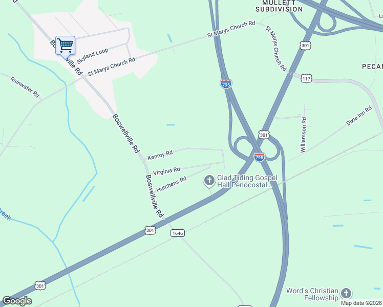 map of restaurants, bars, coffee shops, grocery stores, and more near 4432 Kenroy Road in Wilson