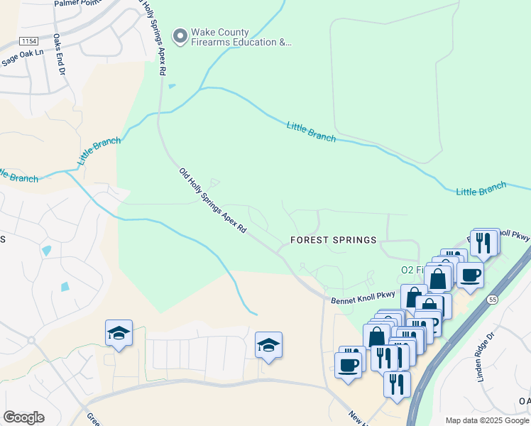 map of restaurants, bars, coffee shops, grocery stores, and more near 221 Begonia Trail in Holly Springs