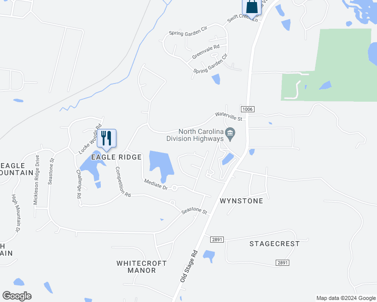 map of restaurants, bars, coffee shops, grocery stores, and more near 193 Ryder Cup Circle in Raleigh