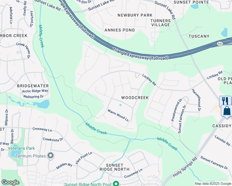 map of restaurants, bars, coffee shops, grocery stores, and more near 109 Echo Creek Place in Apex