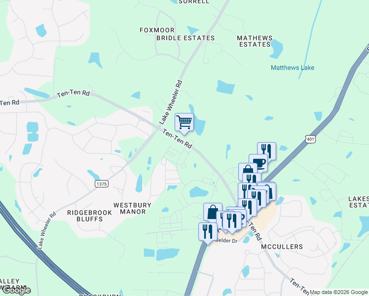 map of restaurants, bars, coffee shops, grocery stores, and more near 7615 Ten-Ten Road in Raleigh