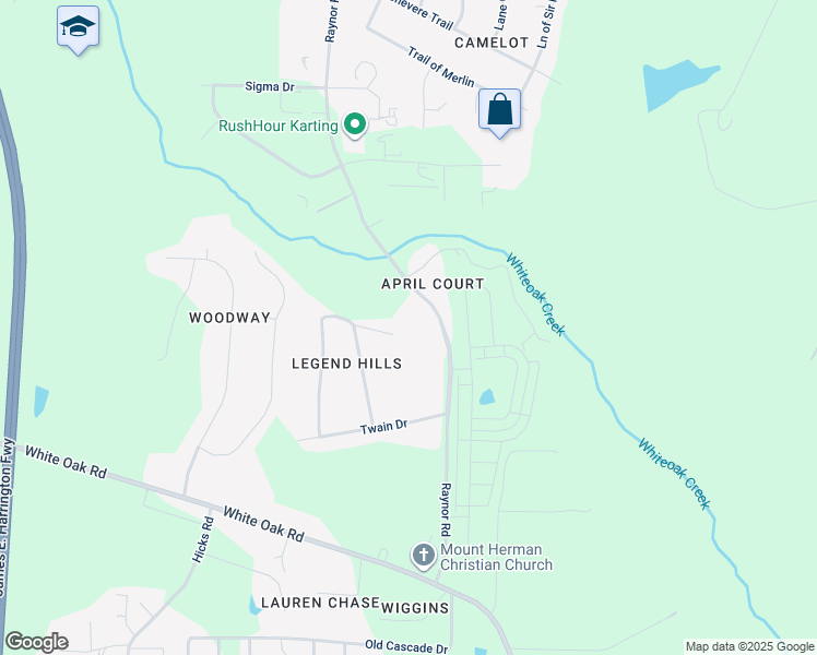 map of restaurants, bars, coffee shops, grocery stores, and more near 129 Ferndale Drive in Garner