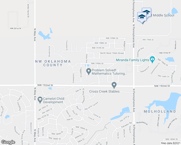 map of restaurants, bars, coffee shops, grocery stores, and more near 2416 Northwest 194th Street in Edmond