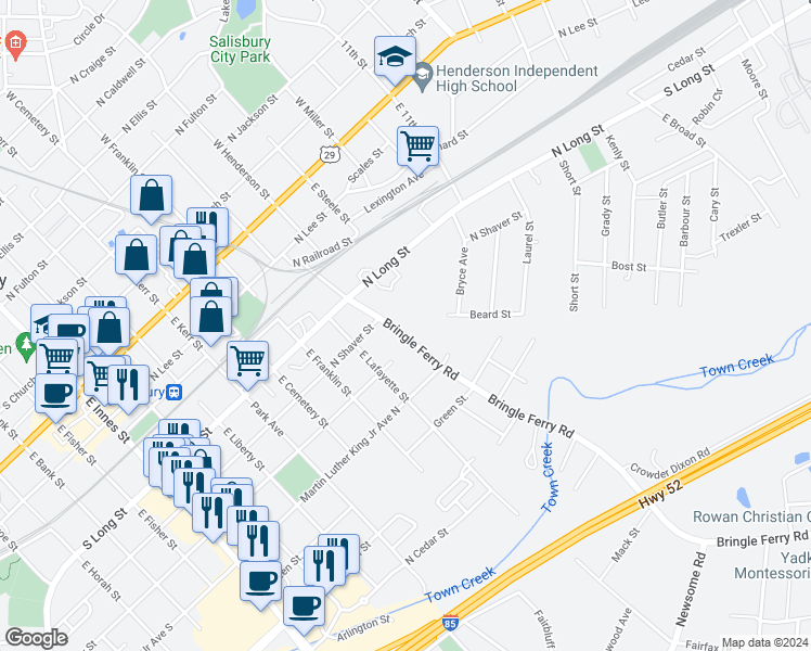 map of restaurants, bars, coffee shops, grocery stores, and more near 514 Bringle Ferry Road in Salisbury