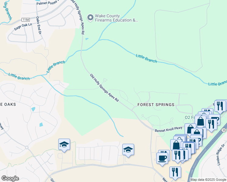 map of restaurants, bars, coffee shops, grocery stores, and more near 204 Cypress Hill Lane in Holly Springs