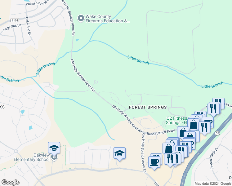 map of restaurants, bars, coffee shops, grocery stores, and more near 147 Cypress Hill Lane in Holly Springs