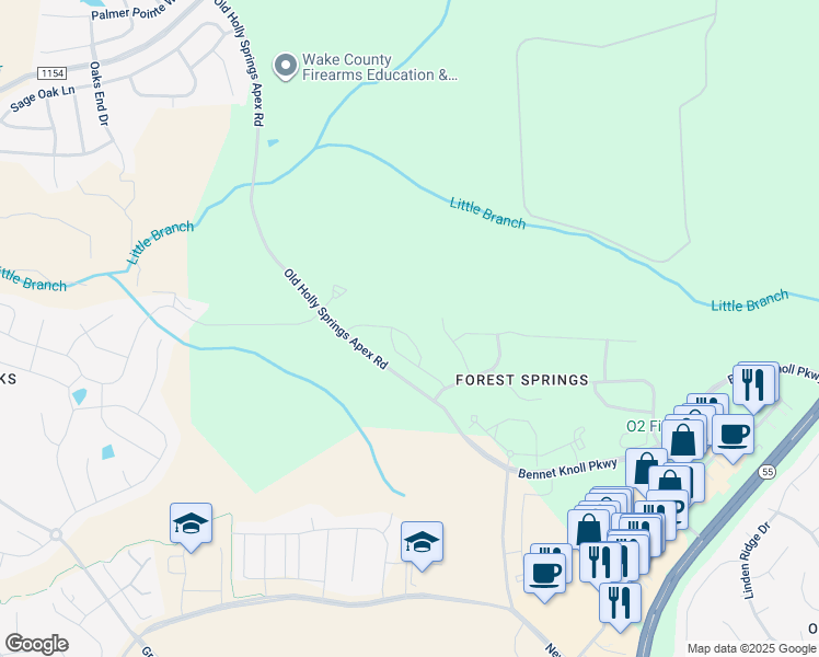 map of restaurants, bars, coffee shops, grocery stores, and more near 147 Cypress Hill Lane in Holly Springs