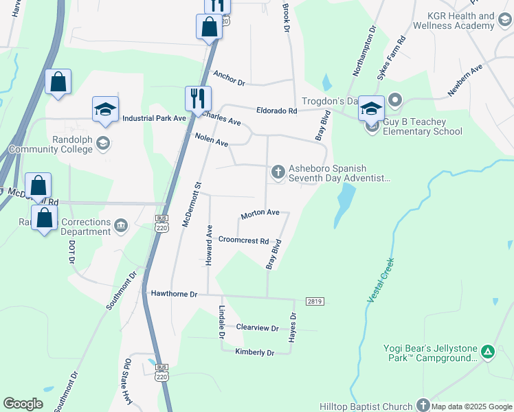 map of restaurants, bars, coffee shops, grocery stores, and more near 376 Auman Avenue in Asheboro