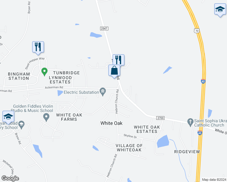 map of restaurants, bars, coffee shops, grocery stores, and more near 581 Hazy Hills Lane in Garner