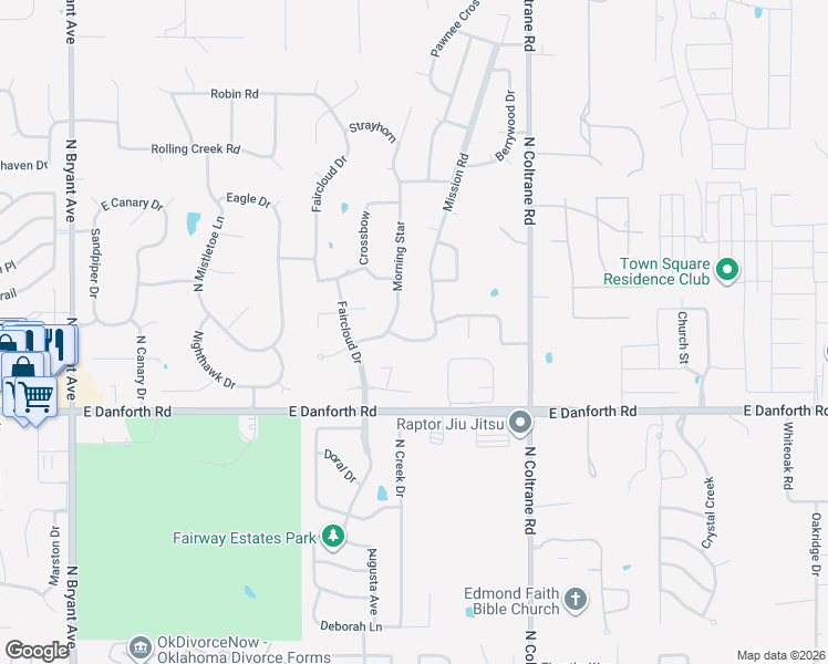 map of restaurants, bars, coffee shops, grocery stores, and more near 1520 Morning Star in Edmond