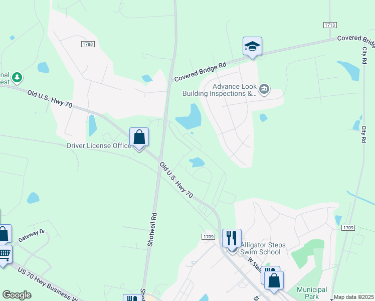 map of restaurants, bars, coffee shops, grocery stores, and more near 38 Wildflower Circle in Clayton