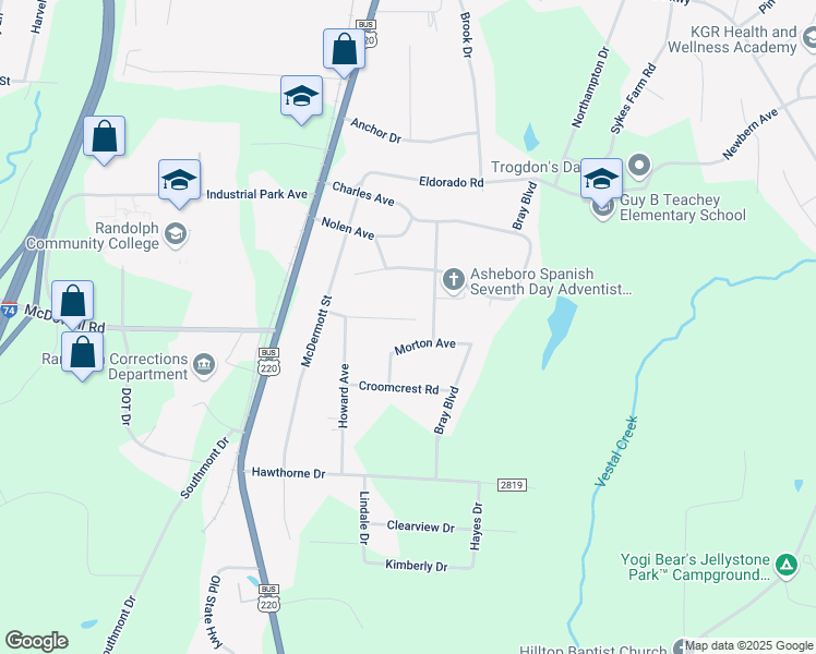 map of restaurants, bars, coffee shops, grocery stores, and more near 376 Auman Avenue in Asheboro